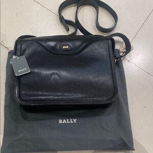 Bally Classic Black Leather Messenger Bag
